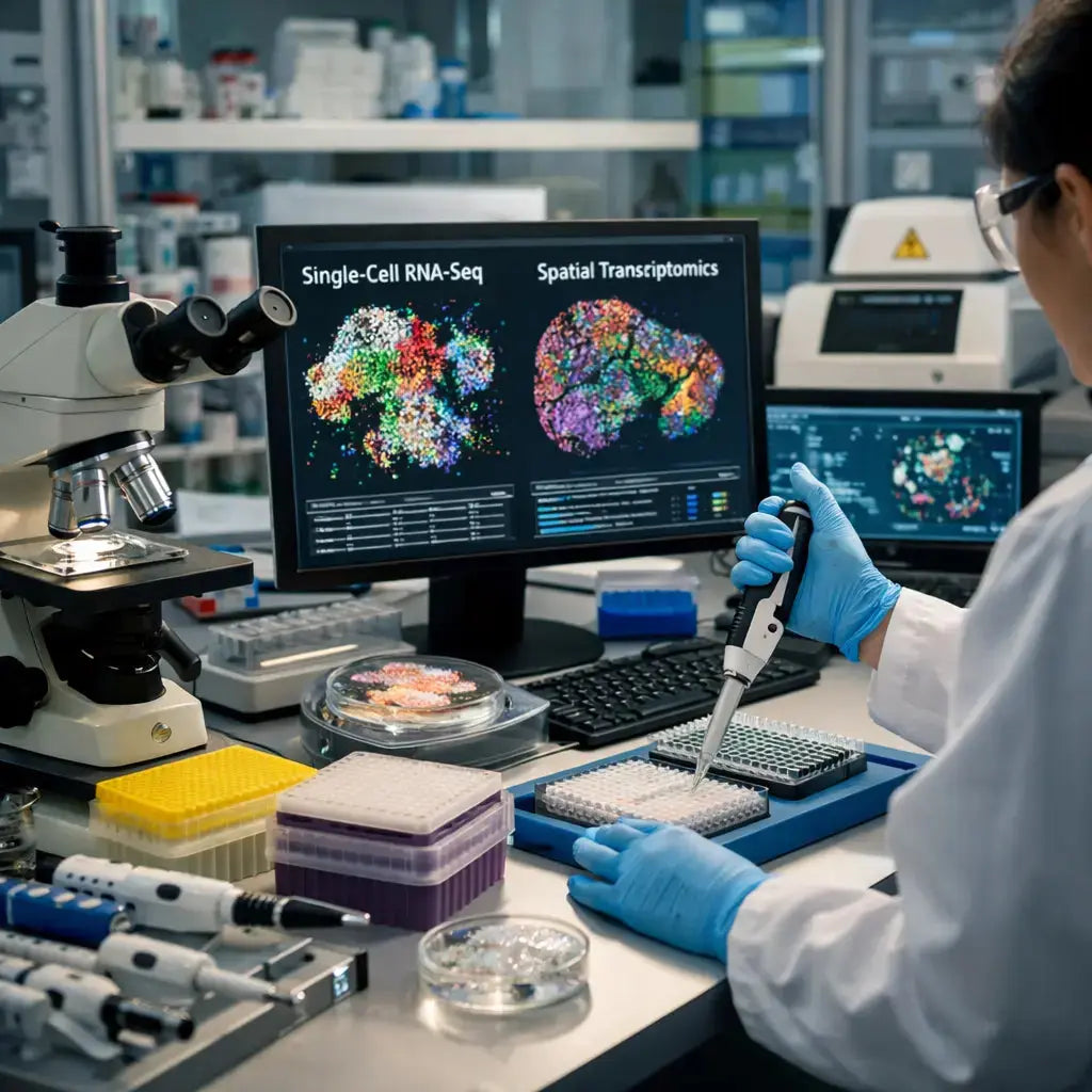 Scientist conducting single-cell research in lab
