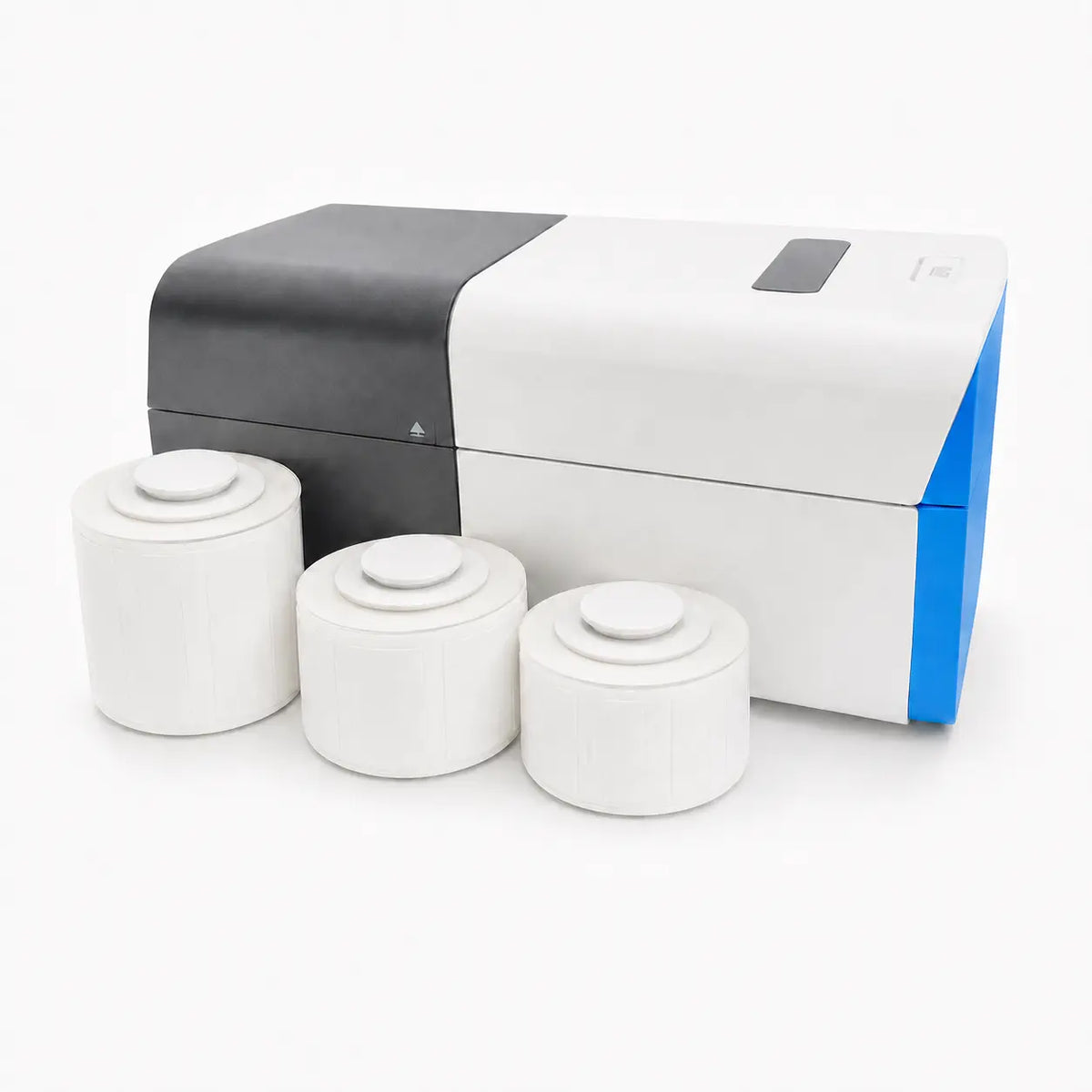 Laboratory label printer with label rolls for printing durable identification labels for tubes, vials, and laboratory sample tracking.