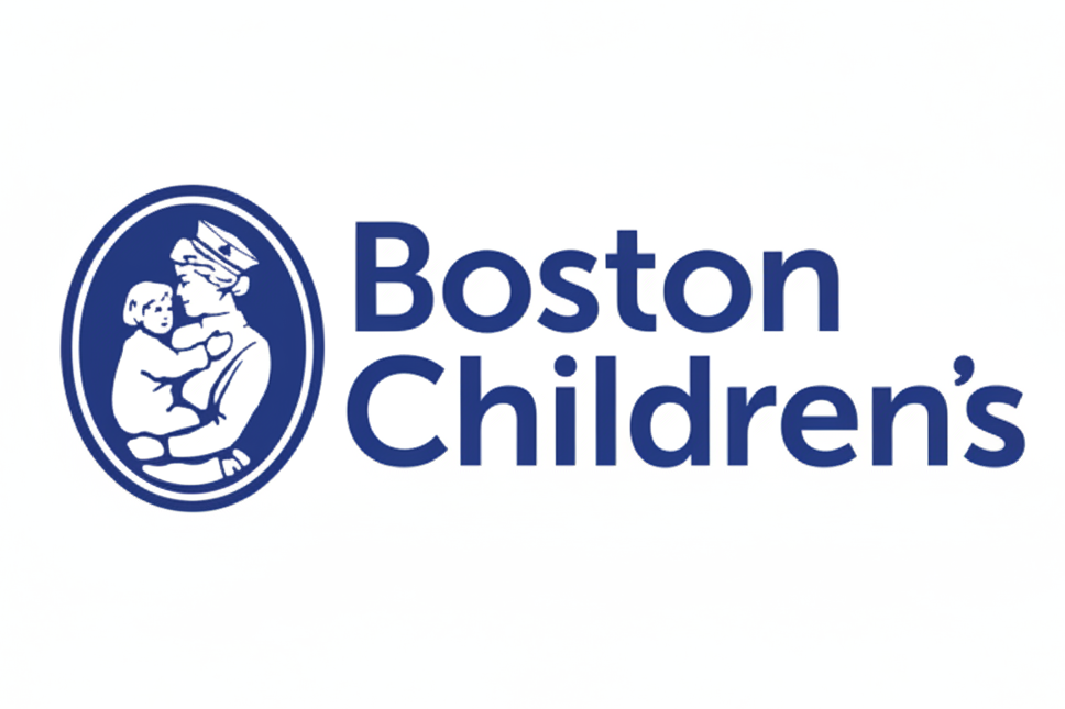 Boston Children's logo in blue on a white background, featuring an oval emblem with a child held by an adult on the left and the words 'Boston Children's' on the right.