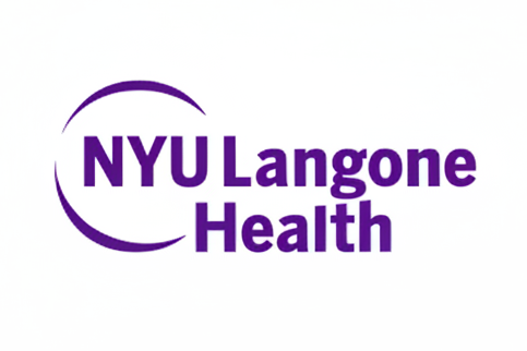 The logo for NYU Langone Health, featuring purple text and a curved swoosh on a white background.