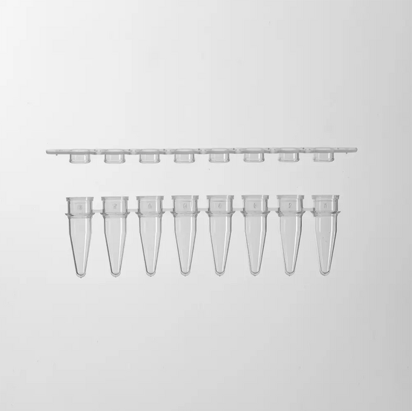 0.2 ml 8-strip PCR Tubes, Separate Flat Caps Included, 125/Box, Clear Direct2Lab
