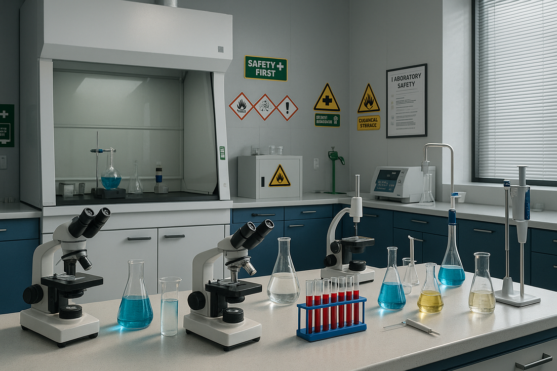 photorealistic image of lab equipment with chemical regulations